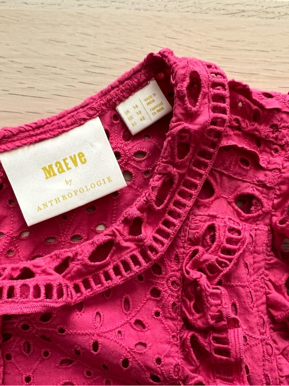 Maeve Eyelet Ruffle Blouse Pink Boho Cottagecore Size 10 Anthropologie - Picture 5 of 12
